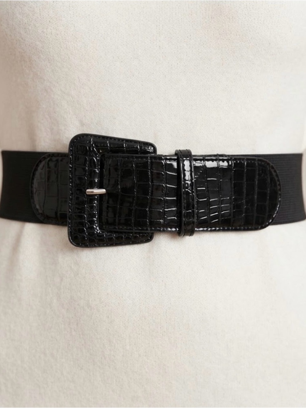 80s Vintage The Limited Black Faux Crocodile Elastic Cinch Belt